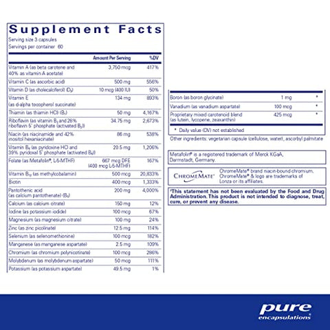 Nutrient 950 A Sem Cobre – Fórmula Completa de Vitaminas e Minerais – 60 Cápsulas - Pure Encapsulations