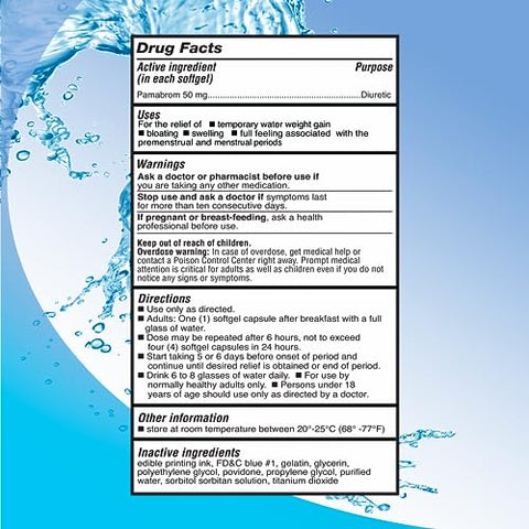 RIGHT REMEDIES - Pambrom 50mg: Diurético Softgels Máxima Potência sem Cafeína (120 Softgels) – Alívio do Inchaço Causado pela Retenção de Água