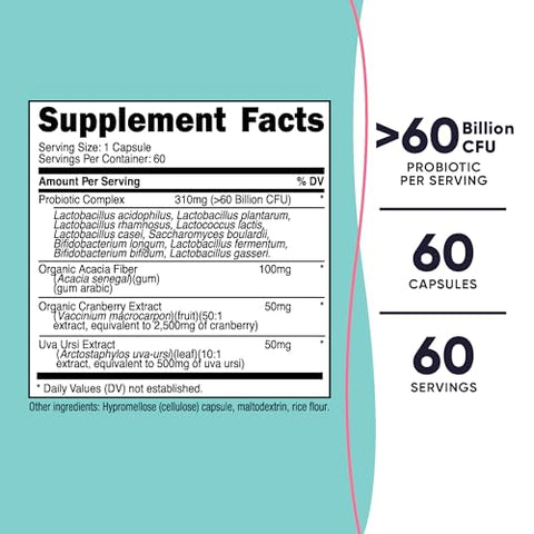 Probiótico para Mulheres 60 Bilhões UFC, 60 Cápsulas, Complexo com Fibra de Acácia, Uva Ursi | Nutricost Probiótico Mulheres 60 Bilhões UFC, 60 Cápsulas, Complexo com Fibra de Acácia, Uva Ursi - Nutricost