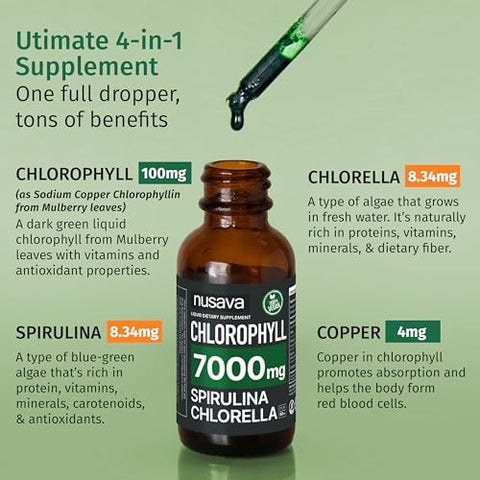 NUSAVA - (2 Pacotes) Gotas Líquidas de Clorofila Vegana 7000mg para Suporte Imunológico, Energia, Intestino | Marca: Vegan Chlorophyll