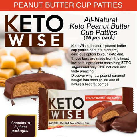 Fat Bombs – Snack Amigável à Dieta Keto com Chocolate e Óleo MCT – Baixo teor de gordura, baixo teor de carboidratos – 10g de gordura, 1g de carboidratos líquidos | Bombons de Manteiga de Amendoim, 16 unidades (Pacote de 1) - Keto Wise