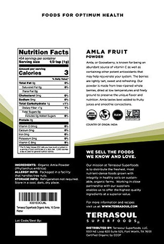 Amla Berry Powder Orgânico (Amalaki), 16 Oz – Rico em Vitamina C Antioxidante | Fortalece a Imunidade - Terrasoul Superfoods