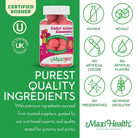 Gomas de Cálcio com Vitamina D3 (60 Unidades) – 300 mg de Cálcio de Coral - Maxi Health