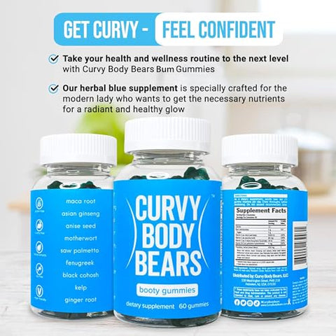 Curvy Body Bears - Bum Gummies para Mulheres | Suporte para Treino | Suplemento Fitness Feminino | com Ervas Essenciais, Vitaminas, Multivitaminas, Feno-Grego e Ginseng | Sabor de Frutas Vermelhas | (60 Gummies)