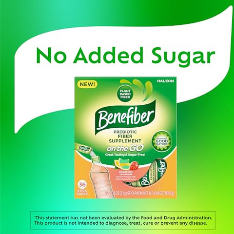 Stick Packs de Morango Limonada, 36 Unidades – Embalagem Prática e Rica em Fibras - Benefiber