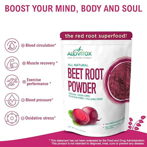 Pó de Beterraba Orgânica | 100% Puro, Extrato Fresco de Beterraba em Pó | Superfood de Óxido Nítrico | Vegano, Não-OGM | 100g - Alovitox