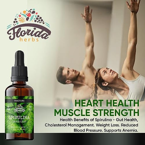 FLORIDA HERBS - Spirulina Tincture: Extrato Orgânico de Spirulina (Arthrospira Platensis) em Glicerina Vegetal Orgânica, 700 mg, 60 ml