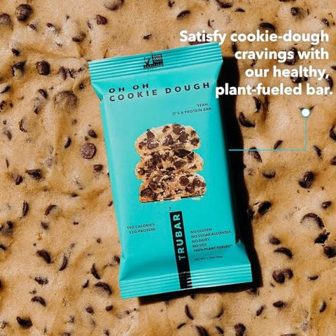 Barra de Proteína Vegana, Sabor Cookie Dough, Sem Glúten, Proteína à Base de Plantas, Sem Laticínios, Não Transgênico, Sem Soja, Sem Álcoois Açucarados, 12g de Proteína, 13g de Fibra, 23g de Carboidratos, Saudável e Delicioso - TRUBAR
