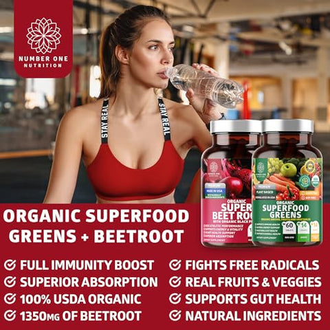 Number One Nutrition - N1N Premium e Orgânico Superfood Greens e Beet Root Tablets para Imunidade e Suporte Antioxidante, Embalados com Alfafa, Spirulina e Cevada, 120 comprimidos – Número Um Nutrição