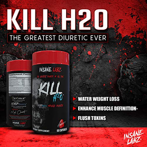 Kill H2O: Diurético Infundido com AMPiberry, Reduz Retenção de Água e Inchaço com Raiz de Dente-de-leão e Extrato de Chá Verde, 20 Porções - Insane Labz