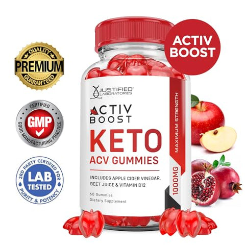 Justified Laboratories - (5 Pacotes) Gomas Activboost Keto ACV Fórmula Avançada 1000MG Active Boost Keto Gomas Vinagre de Maçã Activ Boost Formulado com Romã e Beterraba em Pó B12 Vegano