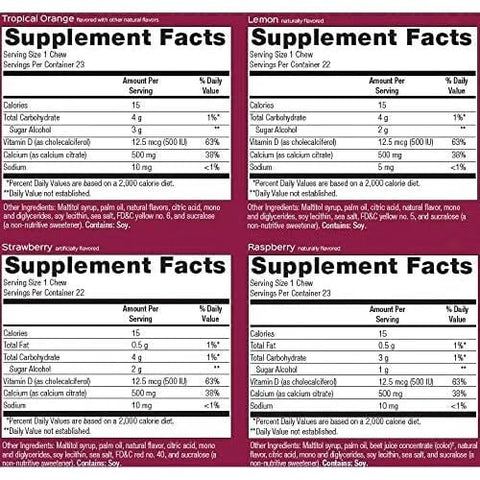 Suplemento de cálcio mastigável Bariatric Advantage Citrato de Cálcio Chewy Bites 500 mg – para pacientes de cirurgia bariátrica – Vitamina D3 – Suplemento de cálcio mastigável sem açúcar – Bariatric Calcium Chews