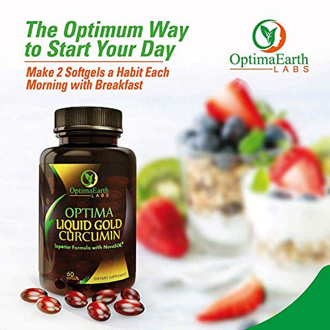 OptimaEarth Labs - OptimaEarth Liquid Gold Curcumin com NovaSOL – Suplemento de Cúrcuma de Absorção Aprimorada – Suporta a Saúde das Articulações e do Sistema Imunológico – 185x Mais BioDisponível do que o Tradicional – Marca OptimaEarth