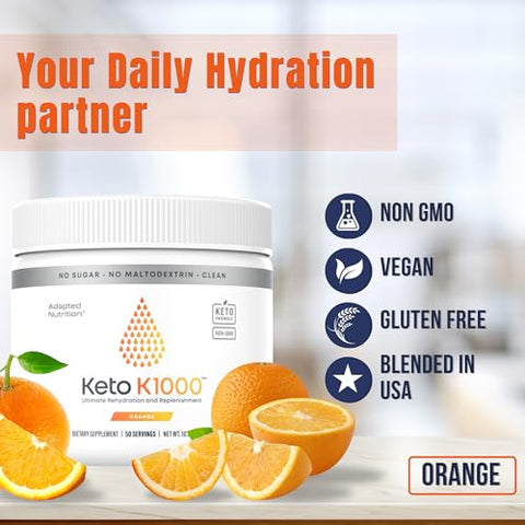 Keto K1000 Pó de Eletrólitos | Laranja | Bebida Hidratante em Pó | Aumente a Energia | 1000mg de Potássio | 30 Porções - Hi-Lyte