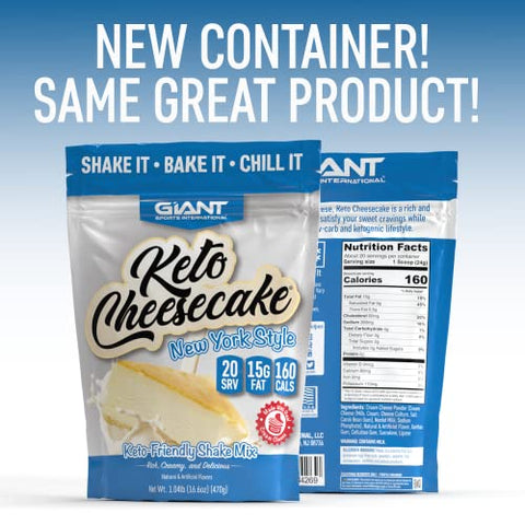 Giant Sports International - Giant Sports Keto Cheesecake Shake Mix – Delicioso Shake Low Carb, Dieta Cetogênica sem Glúten em Pó – Substituto de Refeição – Ideal com Leite de Amêndoa – Estilo Nova York (20 Porções)