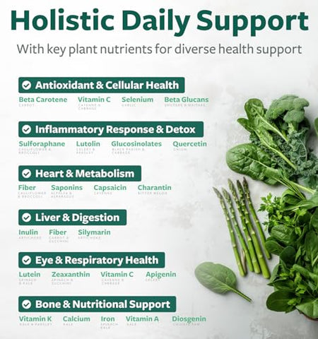 Healths Harmony - Super Greens Antioxidantes Superfoods 2250mg – 20 Ingredientes com Brotos, Cogumelos, Raízes, Alho, Melão Amargo, Alcachofra, Semente de Aipo, Pimenta Caiena, Alfafa NON