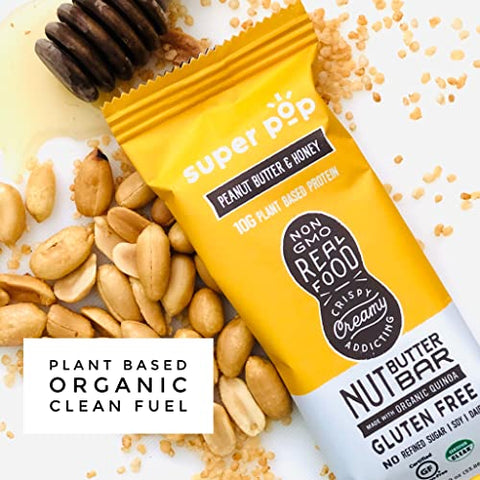 Barras de Proteína Vegetal Limpa, com Manteiga de Nozes Natural, Orgânicas e Deliciosas, Substituto de Refeição, Livre de Glúten, Soja e Laticínios, 10g de Proteína - Super Pop Snacks