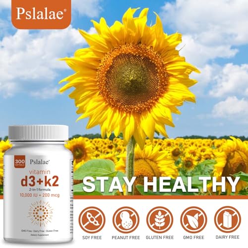 Pslalae - Vitamina D3 10000 UI com K2 200 mcg – Suporte 2 em 1 para Imunidade, Coração, Articulações e Dentes