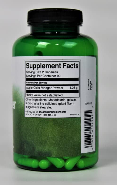Cápsulas de Vinagre de Maçã – Saúde Digestiva – Suporte Detox – (180 Cápsulas, 625mg Cada) 4 Pacotes - Swanson