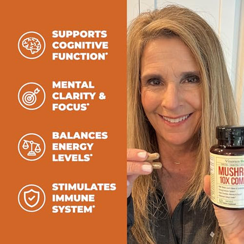 Suplemento em Pó 10 em 1 de Cogumelo – Pó de Cabeça de Leão, Cogumelo Reishi, Cordyceps, Chaga – 100g - Vimerson Health