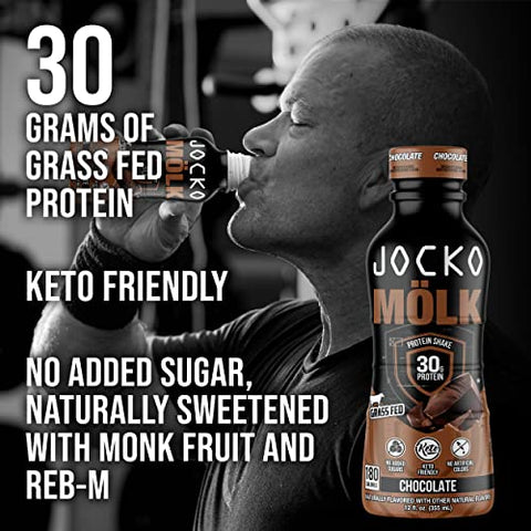 Jocko Fuel - Jocko Mölk 30g Shakes de Proteína Grass Fed – Bebidas Proteicas Sem Açúcar Adicionado KETO Friendly – Prontas para Beber 12 FL Oz (Embalagem com 12) Chocolate