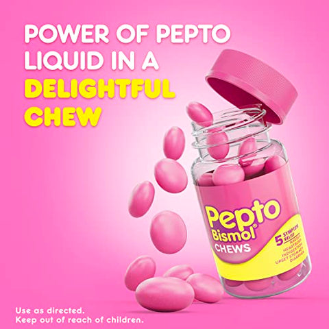 Chews – Alívio Digestivo Rápido e Eficaz para Náuseas, Azia, Indigestão, Má Digestão, Diarreia – 24 Comprimidos Mastigáveis x 3, Total de 72 - Pepto Bismol