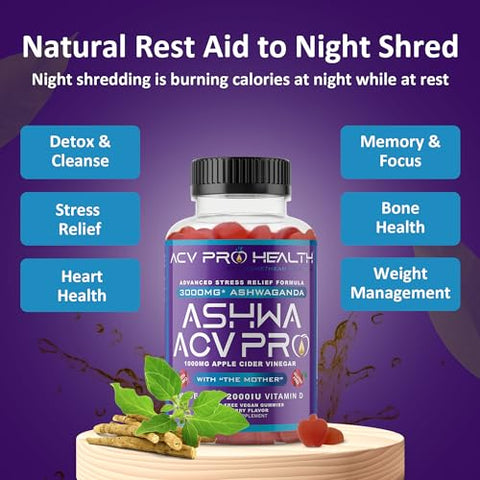 Promethean Wellness - Ashwa ACV Pro Health – Gomas de Vinagre de Maçã sem Açúcar, Gomas de Ashwagandha, Gomas Avançadas de ACV Keto, Suplementos de Ashwagandha com Vitamina D, Alívio do Estresse