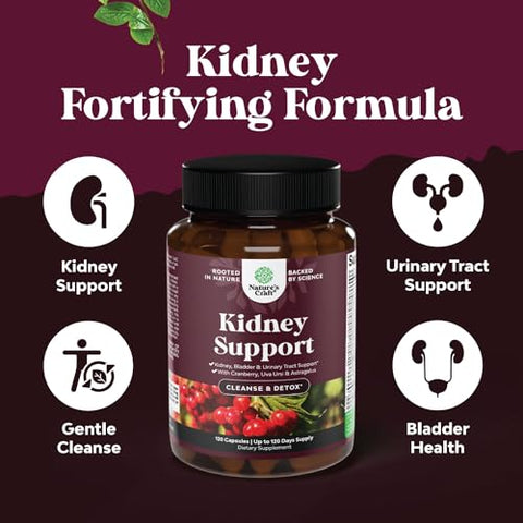 Natures Craft - Suplemento Cranberry para Suporte Renal para Mulheres e Homens – Fortalecimento Elevado para Limpeza e Desintoxicação Renal com Urtiga, Uva Ursi e Astragalus para Saúde Renal e da Bexiga