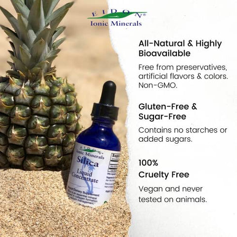 Eidon Ionic Minerals - Eidon Concentrado Mineral de Sílica Líquida – Suplemento de Sílica para Cabelo, Pele e Unhas, Gotas de Sílica para Apoiar a Produção de Colágeno, Saúde das Articulações e dos Ossos, Ajuda a Gerenciar o Cálcio – Eidon Silica
