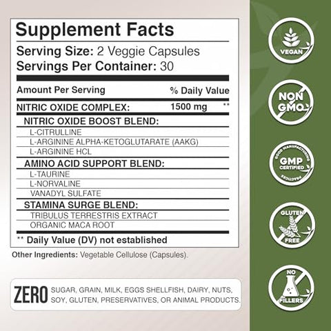 GADE NUTRITION BOOST YOUR HEALTH - Suplemento de Óxido Nítrico – Cápsulas de L-Arginina – Aumenta Energia e Resistência
