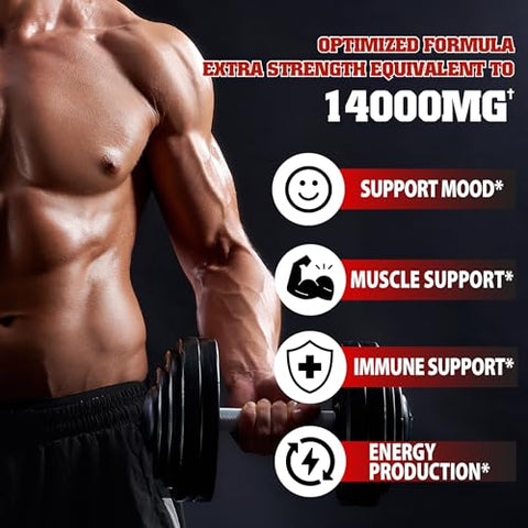 Suplemento de Testosterona agobi 11in1 para Homens de Extrato Herbal 14000mg Equivalente – Resistência, Impulso e Suporte Corporal 120 Cápsulas Veganas para 2 Meses