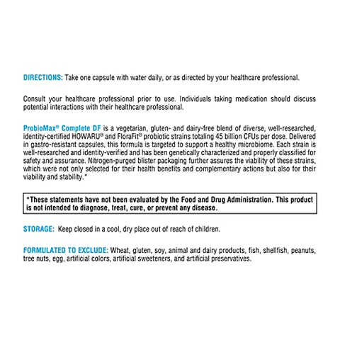 ProbioMax Complete DF – Suplemento Probiótico de 45 Bilhões de UFC – Alta Dose, Multi-Cepas, Livre de Laticínios com Lactobacillus acidophilus Bifidobacterium lactis – Marca XYMOGEN - XYMOGEN