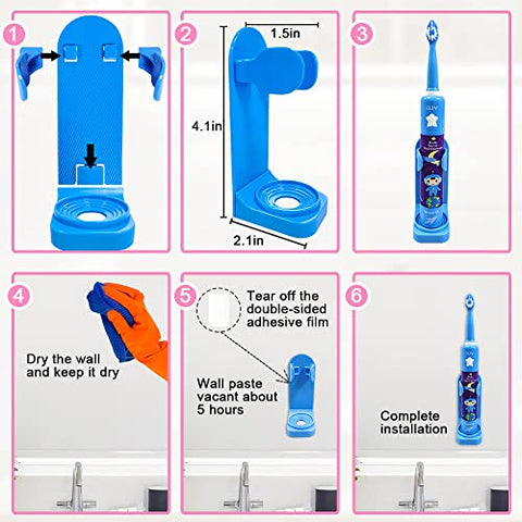 OJV - Escova de Dentes Elétrica Musical 8620 para Crianças, 3 Modos, Temporizador de 2 Min, 6 Cerdas Recarregáveis, Smart Sonic Music, para Meninas de 3 a 14 Anos com Suporte de Parede
