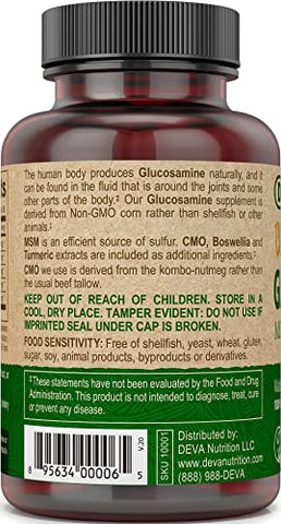 Vegan Glucosamina-MSM-CMO: Suporte para articulações saudáveis em cápsulas veganas - DEVA