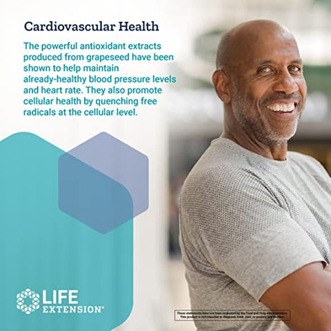 Extrato de Semente de Uva 100 mg – Extratos de Plantas Antioxidantes com Vitamina C, Cálcio, Extrato de Semente de Uva, Trans-Resveratrol – Mistura de Polifenóis – Sem Glúten, Não-OGM – 100% Natural - Life Extension