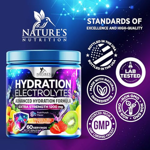 Nature's Nutrition - Mix Diário de Bebida Eletrolítica – Melhor Suplemento de Hidratação Multivitamínico, 6 Eletrólitos, 500ml