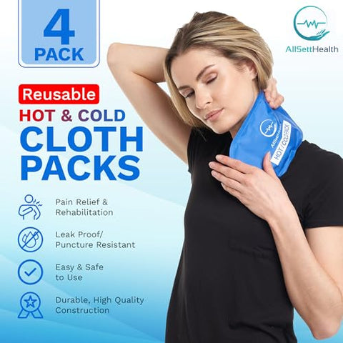 AllSett Health - Gel Reutilizável para Frio e Calor | Compressa Fria, Gel para Lesões, 10,5 cm x 5 cm | 4 Unidades Azul
