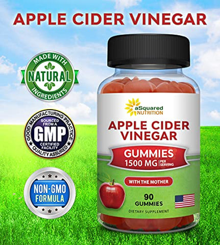 Gomas de Vinagre de Maçã aSquared Nutrition – 1500mg com A Mãe – 90 Gomas de Vinagre de Maçã com Vitamina B6