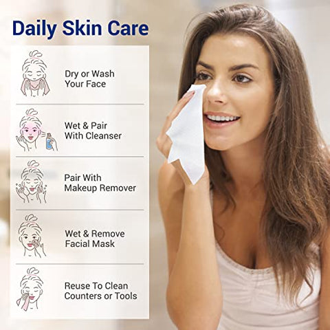 ourmed life - Toalhas Faciais Descartáveis Biodegradáveis Ourmed Life, Lenços de Limpeza Facial para Pele Sensível, Tecido Facial sem Fiapos para Limpeza, Cuidados com a Pele e Remoção de Maquiagem, Lenços Secos, 600 g