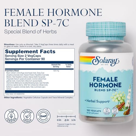 SOLARAY - Solaray Feminino Hormone Blend SP-7C – Mistura Herbal com Cohosh Preto, Dong Quai, Flor da Paixão, Saw Palmetto e Yam Selvagem | 100% Natural | Marca Solaray