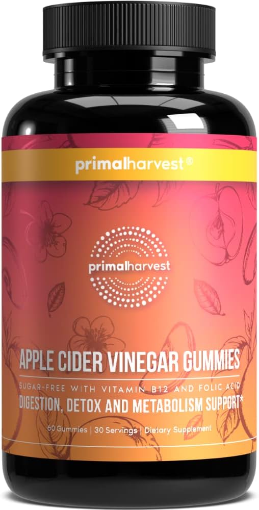 Gummies de Vinagre de Maçã, 60 Gomas Sem Açúcar de Vinagre de Maçã, Beterraba e Romã para Apoiar a Imunidade, Digestão e Desintoxicação 750 MG - Primal Harvest