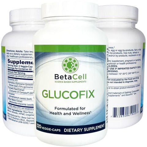 BETACELL - Glucofix – Suplemento de Berberina – Herbal com Canela, Gymnema, Berberina, Melão Amargo e Cúrcuma – 120 Cápsulas