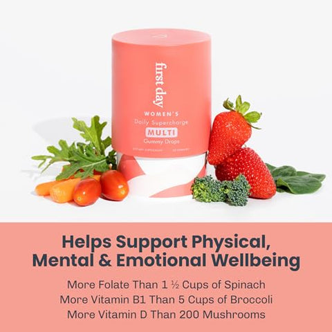 FIRST DAY - Primeiro Dia Gomas Multivitamínicas Diárias para Mulheres – Supercharge com Methylfolate – 60 g