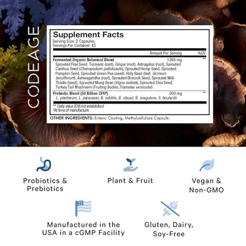 Probióticos SBO, 50 Bilhões UFCs Por Porção, Mistura de Organismos Baseados em Solo e Mistura Botânica Orgânica Fermentada, Estável em Prateleira – 2 Pacotes - Codeage