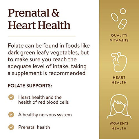 SOLGAR - Solgar Folate 1.333 MCG – 250 Comprimidos – Saúde do Coração, Sistema Nervoso Saudável, Suporte Pré-Natal – Não-OGM, Vegano, Sem Glúten, Sem Laticínios