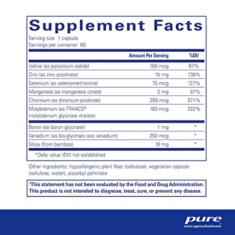 Trace Minerals – Suplemento Multimineral – Suporte ao Metabolismo – 60 cápsulas - Pure Encapsulations