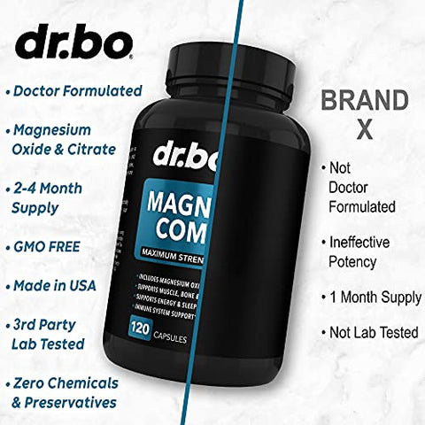 DR. BO - Cápsulas de Suplemento Complexo de Magnésio 500mg – Energia, Relaxamento, Cãibras Musculares