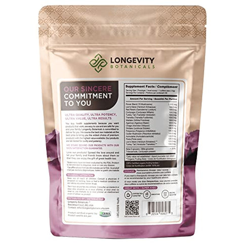 Mistura de 15 Cogumelos em Pó – Promove um Sistema Imunológico Equilibrado, Clareza Mental, Foco e Relaxamento – 100g - Longevity Botanicals