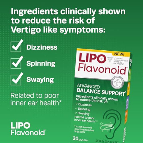 Balance Support: Reduz Risco de Sintomas de Vertigem, Tontura e Desiquilíbrio Relacionados à Saúde do Ouvido Interno (30ct) - Lipo-Flavonoid